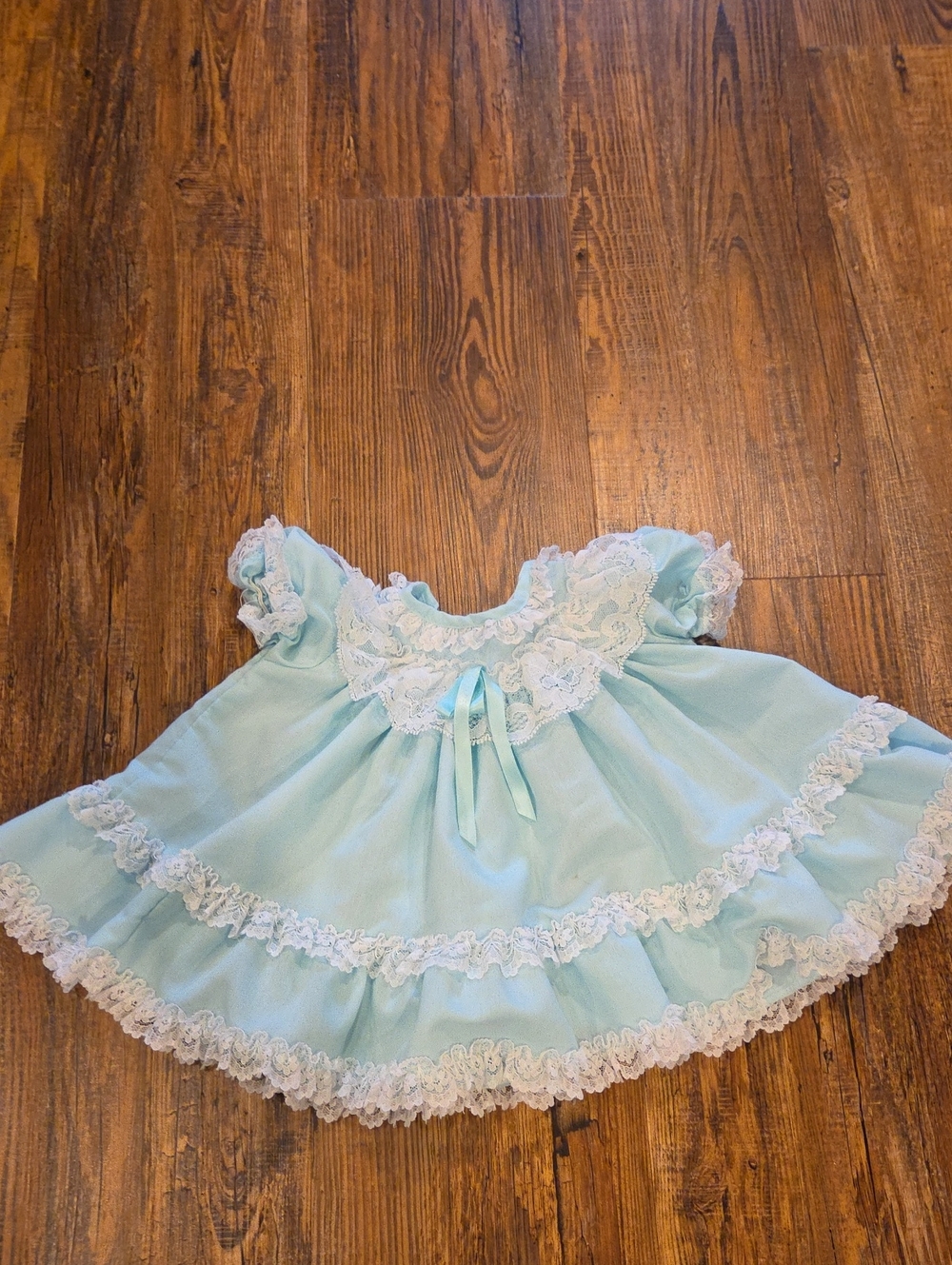 Girls Light Blue Lace-Trim Formal Dress with Satin Bow
